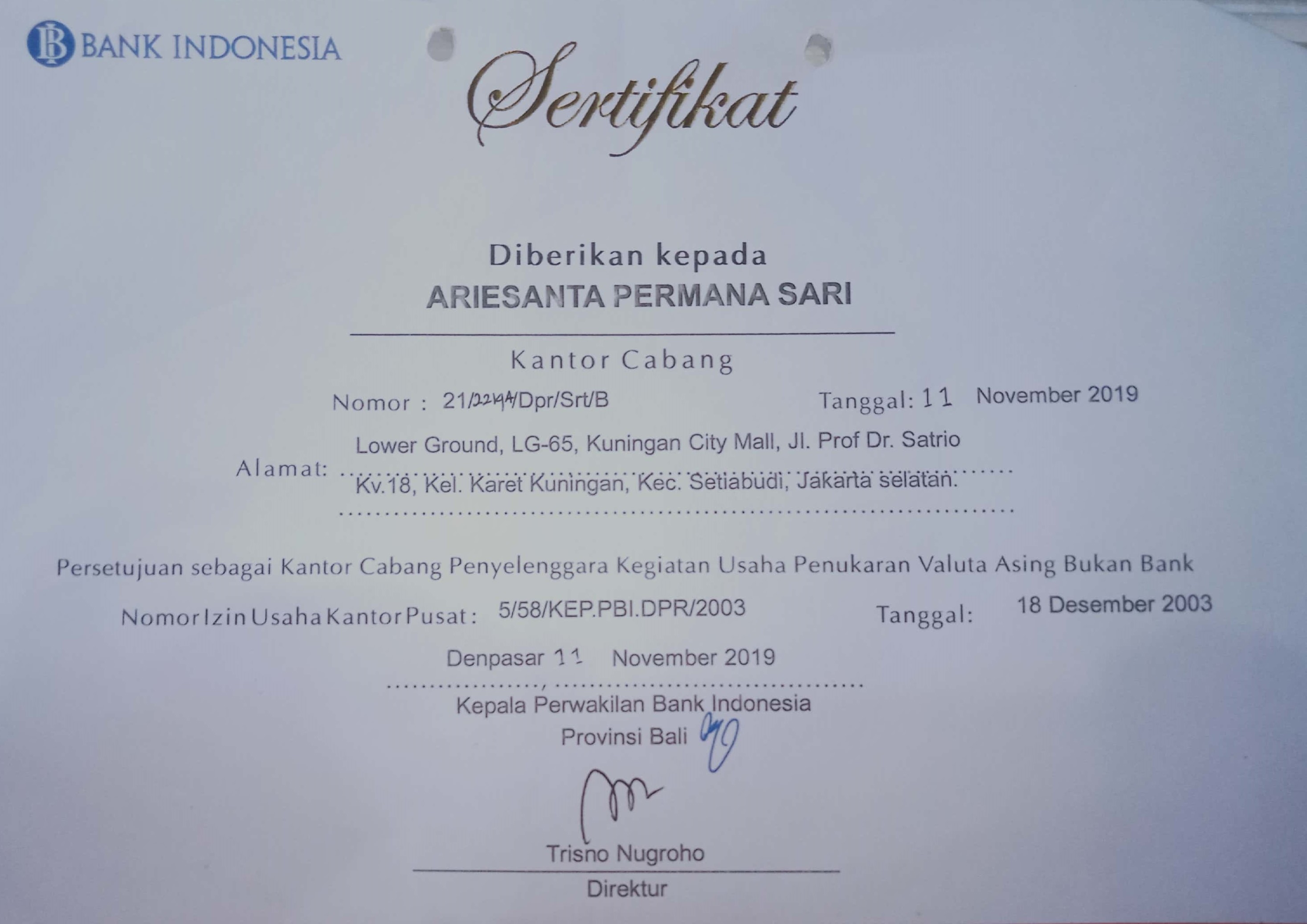 Jakarta Cerificate License